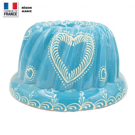 Moule à Kouglof Turquoise 26 cm avec Décor Coeur