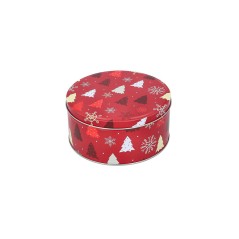 Boite à gâteaux de Noël ronde Petite - Décor Petits Sapins - 13,5 cm