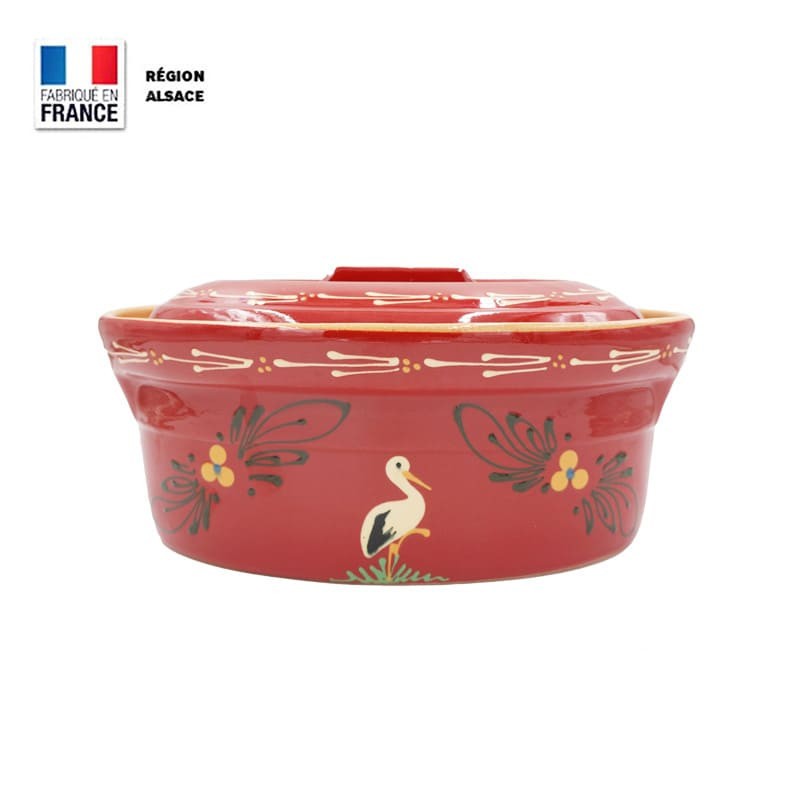 Terrine à Baeckeoffe Rouge Décor Cigogne / 4 personnes