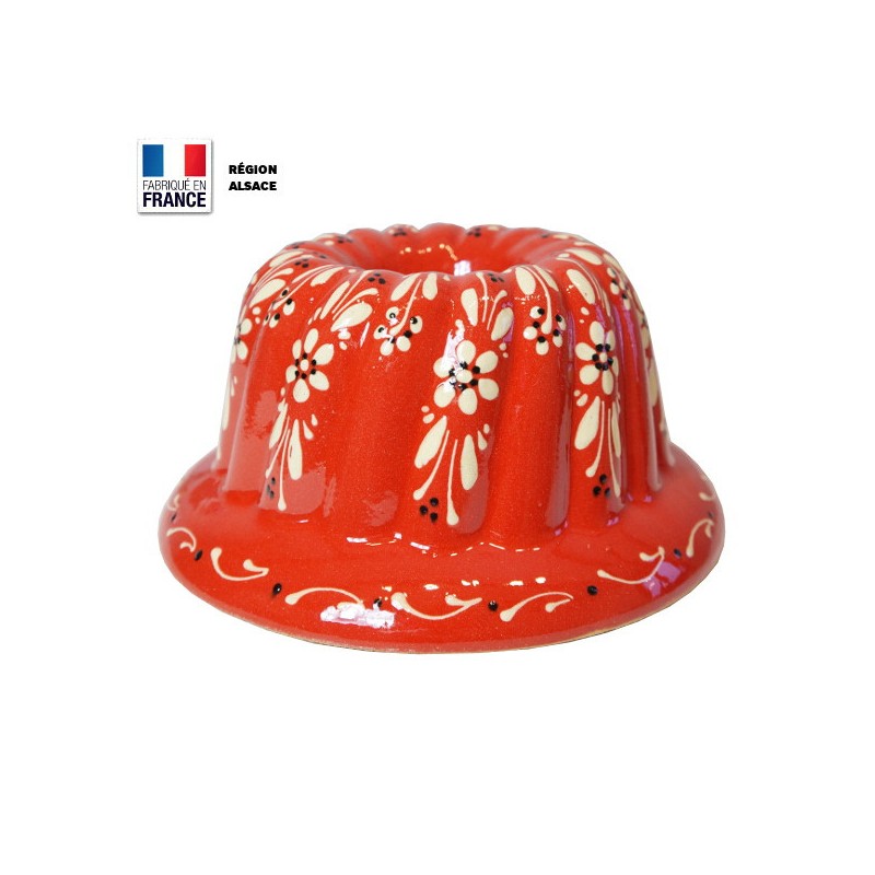 Moule à Kouglof Rouge 24 cm Décor Fleurs Blanches