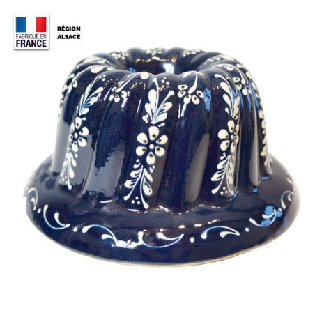 Moule à Kouglof Bleu 24 cm Décor Fleurs Blanches