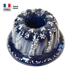 Moule à Kouglof Bleu 24 cm Décor Fleurs Blanches