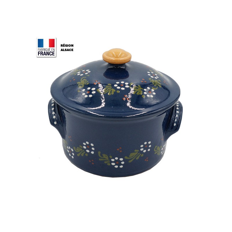 Cocotte à pain 22 cm Bleue Décor Fleurs