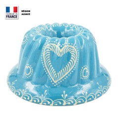 Moule à Kouglof Bleu Turquoise 24 cm Décor Coeur