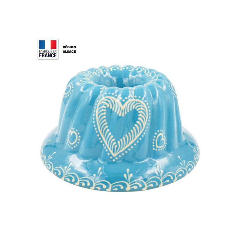 Moule à Kouglof Bleu Turquoise 24 cm Décor Coeur