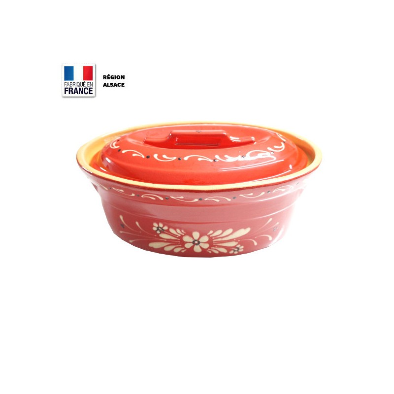 Terrine à Baeckeoffe Rouge Décor Fleur / 6 personnes