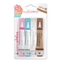 Stylos Pâtisserie blanc, rose, bleu, chocolat