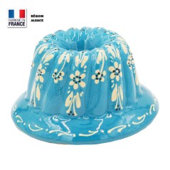 Moule à Kouglof Turquoise 20 cm Décor Fleurs Blanches