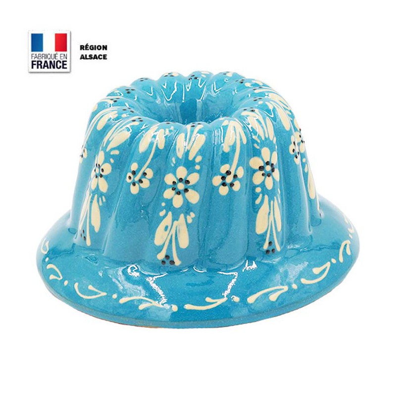 Moule à Kouglof Turquoise 18 cm Décor Fleurs Blanches