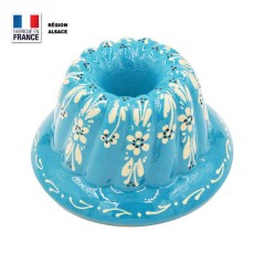 Moule à Kouglof Turquoise 18 cm Décor Fleurs Blanches