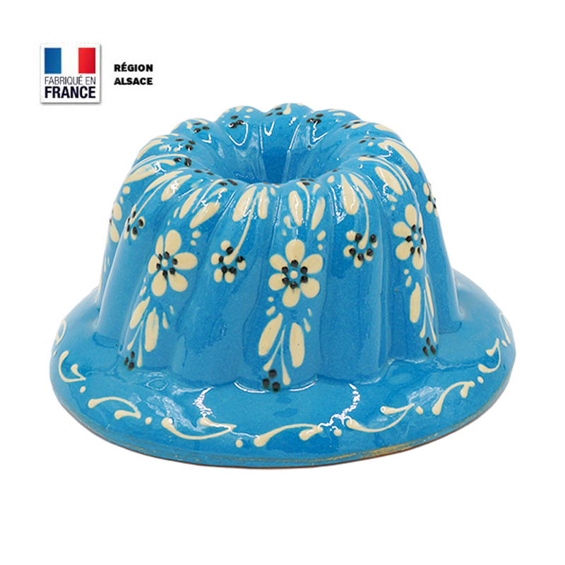 Moule à Kouglof Turquoise 16 cm Décor Fleurs Blanches