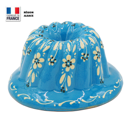 Moule à Kouglof Turquoise 16 cm Décor Fleurs Blanches