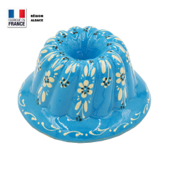 Moule à Kouglof Turquoise 16 cm Décor Fleurs Blanches