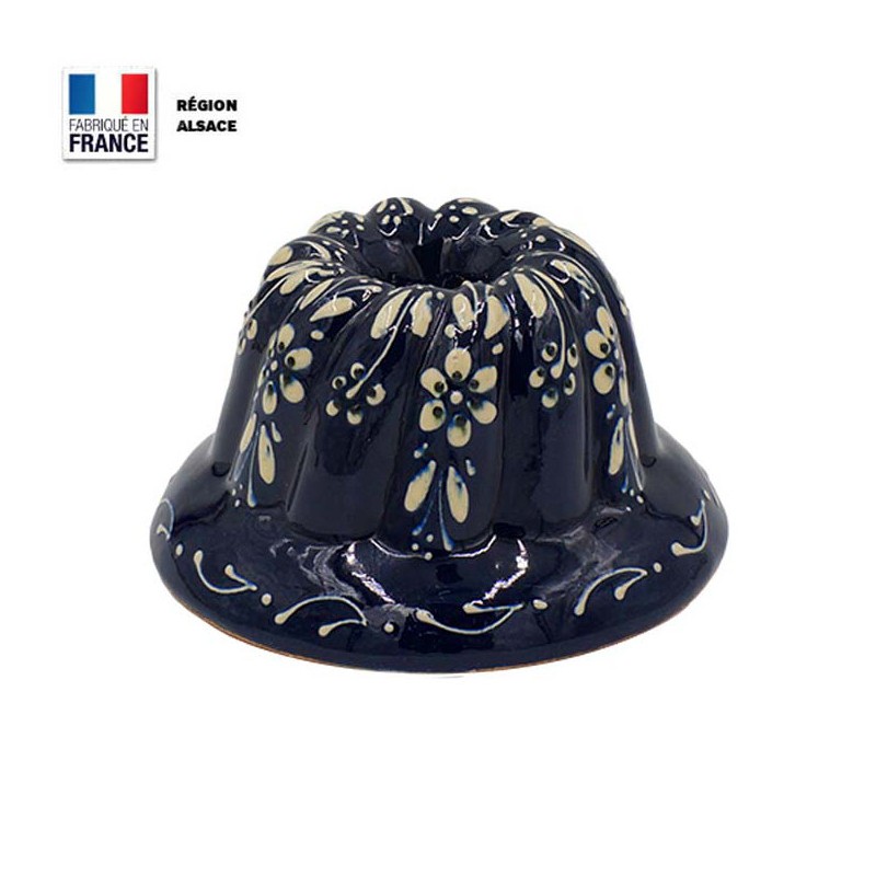 Moule à Kouglof Bleu 14 cm Décor Fleurs Blanches