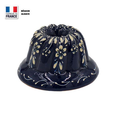 Moule à Kouglof Bleu 14 cm Décor Fleurs Blanches