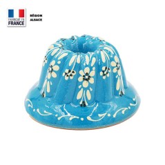 Moule à Kouglof Turquoise 14 cm Décor Fleurs Blanches