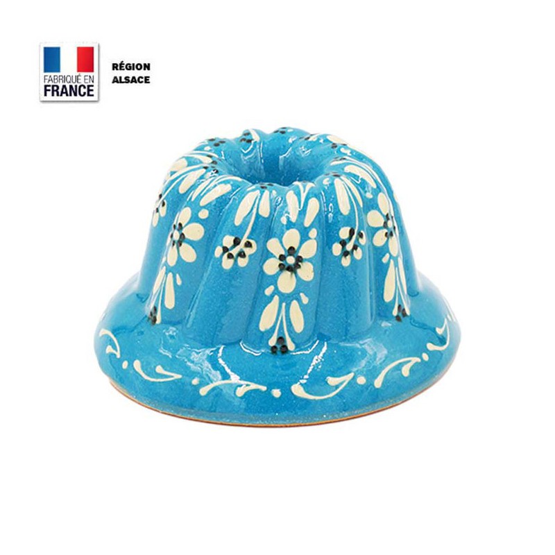 Moule à Kouglof Turquoise 14 cm Décor Fleurs Blanches