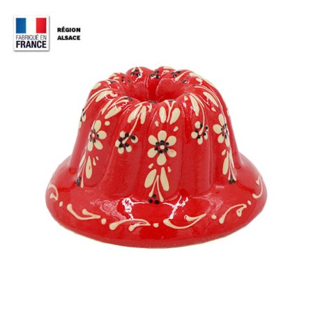 Moule à Kouglof Rouge 14 cm Décor Fleurs Blanches