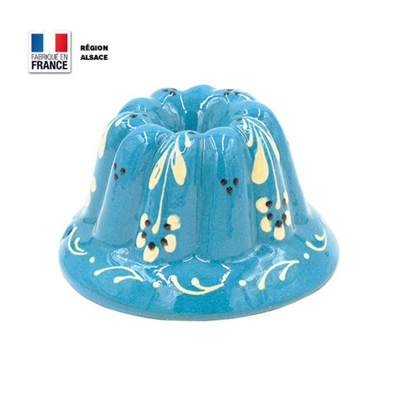 Moule à Kouglof Turquoise 12 cm Décor Fleurs Blanches