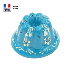 Moule à Kouglof Turquoise 12 cm Décor Fleurs Blanches