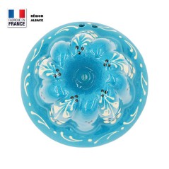 Moule à Kouglof Turquoise 12 cm Décor Fleurs Blanches